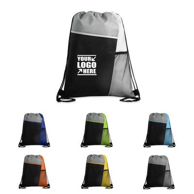 Advertising Tri-Colored Mesh Pocket Drawstring Backpack