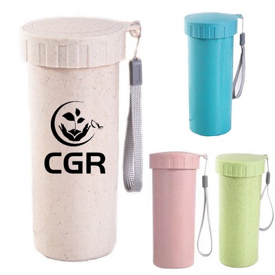 15 OZ Wheat Straw Advertising Coffee Cup with Lid and Portable Hand Strap