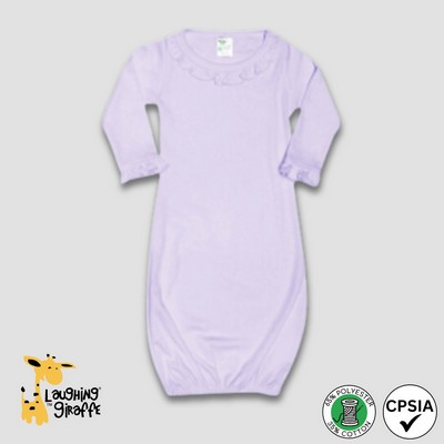 Baby Ruffle Trim Sleep Gown Elastic Bottom Lilac 65% Polyester 35% Cotton- Laughing Giraffe®