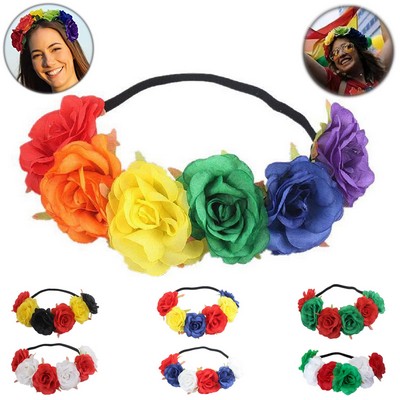 Pride Rainbow Rose Flower Crown Headbands