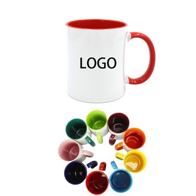 11 Oz. Two-Tone Ceramic Mug/Coffee Cup w/Color Handle