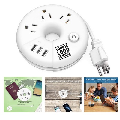 Travel Power Strip 3 USB Outlets Desktop Charging Station