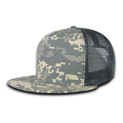 Decky Five Panel Ripstop Trucker Cap w/Flat Bill