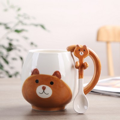 Bear Design Ceramic Mug with Spoon