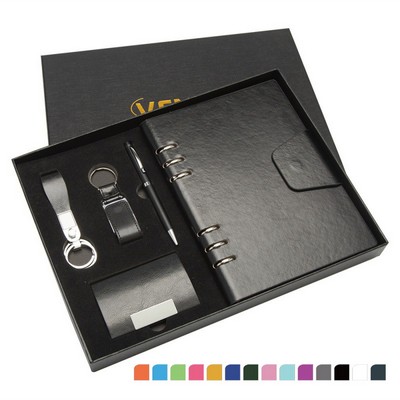 5Pcs Gift Set: Loose-leaf Notebook, Business Card Case, Two Keyrings and Twist Ballpoint Pen