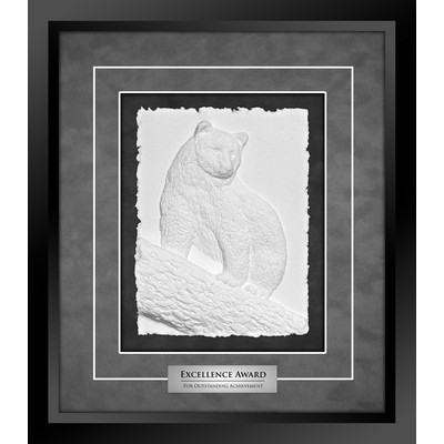 Spirit Bear (Black/Grey) - Cast Paper Sculptured Art - Shadowbox Plaque 14.5"x16.5"