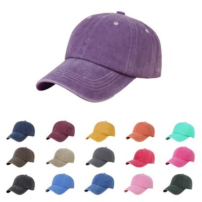 Stock Washed Cotton 6-Panel Baseball Cap w/ D-Ring Metal Buckle