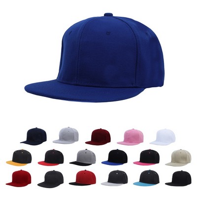 Stock Solid Color Polyester 6-Panel Flat Visor Cap