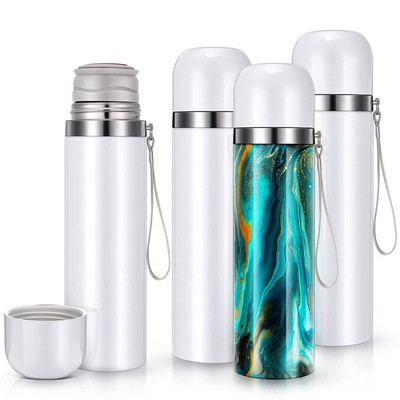 18 Oz. Thermos Tumbler w/White Lid and Carry Strap