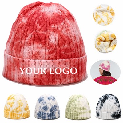 100% Acrylic Warm Cuffed Beanie Tie Dye Winter Hat