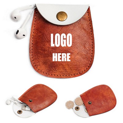 Leather Ear Bud Pouch Coin Change Bag