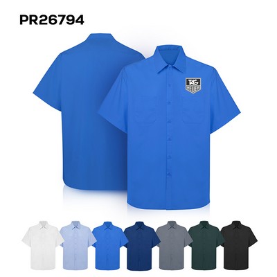 Men's Short Sleeve Twill Work Shirt with Dual Pockets