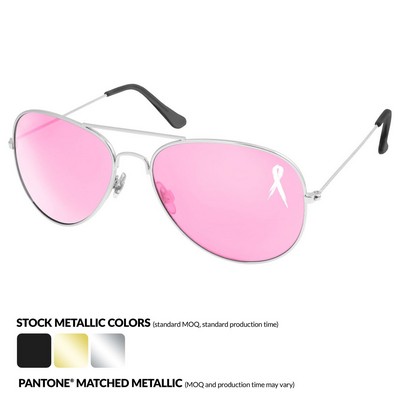 Breast Cancer Awareness Metal Aviator Sunglasses