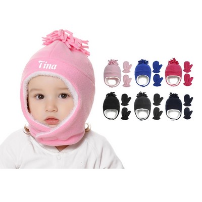 Baby Fleece Cuff Beanie And Gloves Set