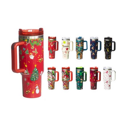 Christmas Theme 40 Oz. Vacuum Tumbler with Lid and Straw