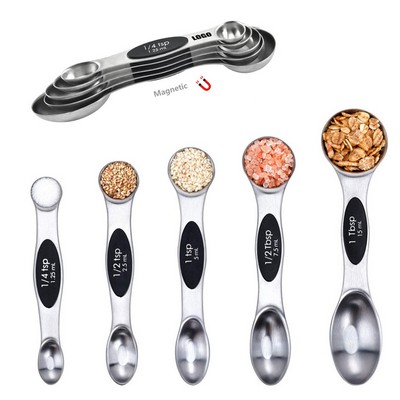 Stainless Steel Magnetic 5 in 1 Dual Measurement Spoons with Non-Slip Silicone Handle