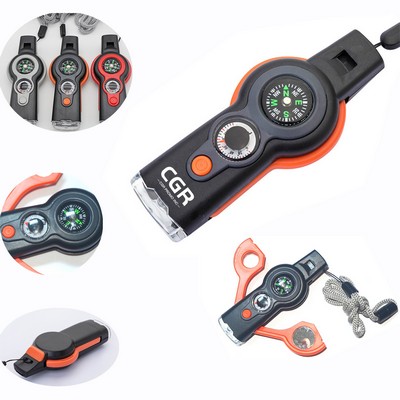 7 in 1 LED Light Outdoor Survival Emergency Whistle Multifunctional Tool