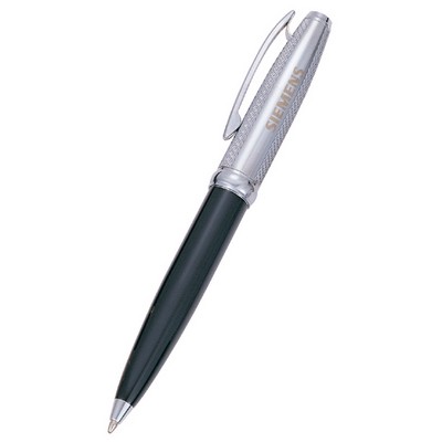 Black Lacquer Ballpoint Pen w/Silver Accents and Etched Cap