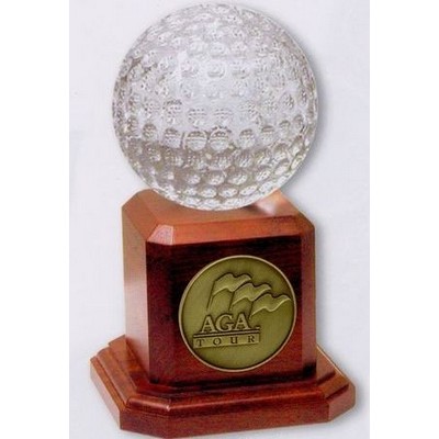 Crystal & Rosewood Finish Golf Ball Trophy 6 3/4" H