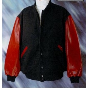 Varsity Leather Jacket with Tomato Red Sleeves