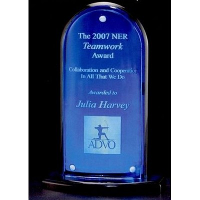 Arch Series Acrylic Award w/ Blue Mirror Upright & Convex Base (5"x8")