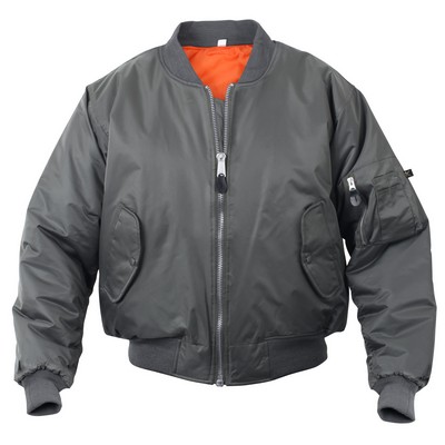 Men's Grey Military Flight Jacket w/Reversible Orange Quilted Lining