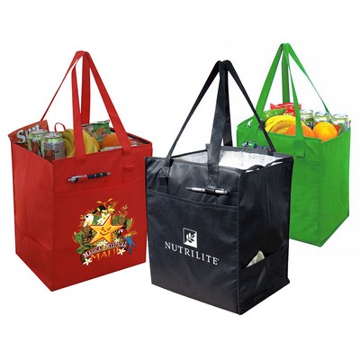 No Woven Insulated Grocery Tote w/ Side Pockets