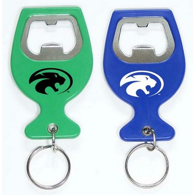 Wine Glass Look Aluminum Bottle Opener w/Keychain