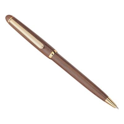 Medium Sized Wooden Ballpoint Pen in Walnut Finish w/Gold Accents