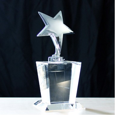 Silver plated trophy W/Crystal Base ( screened )