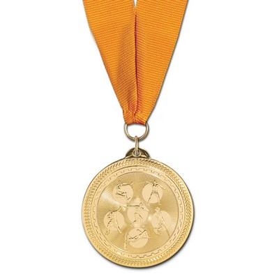 2" Field Events Brite Laser Medal w/ Grosgrain Neck Ribbon