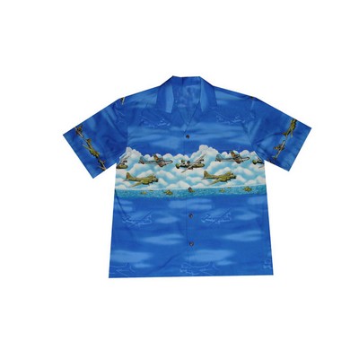 Hawaiian Tropical Military Border Print Cotton Shirt / Airplanes - Circa WWII