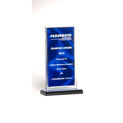 Acrylic Award Blue Draped Satin Pattern w/ Silver Mirror Border (5"x6 1/2")