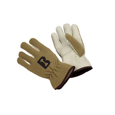 Cow grain glove, leather front, nylon/spandex back