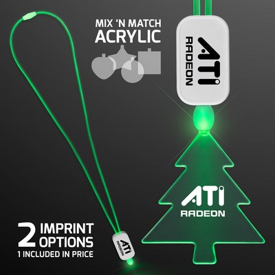 Green Light Up Lanyard Necklace with Acrylic Tree Pendant - Domestic Imprint