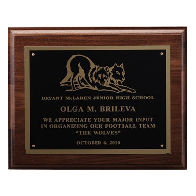 Genuine Walnut Plaque w/Black Screened Plate (10"x8")