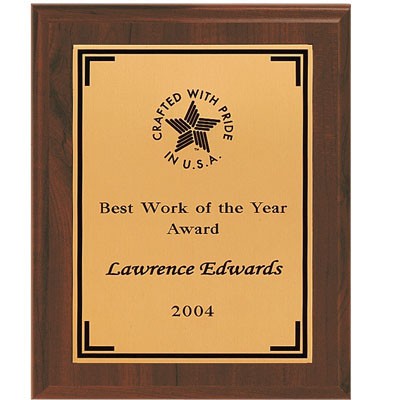 Walnut Finish Plaque w/Gold Brass Screened Plate (8"x10")