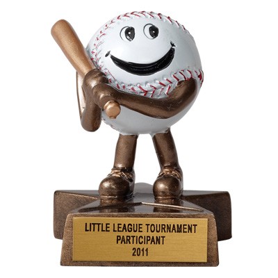 4" Resin Baseball Trophy w/Mylar Strip Engraving Plate