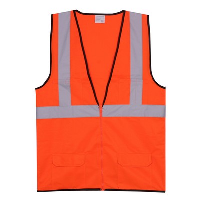 Orange Solid Zipper Safety Vest (Large/X-Large)