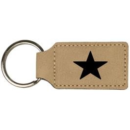 Key Chain - Light Brown Rectangle, Leatherette