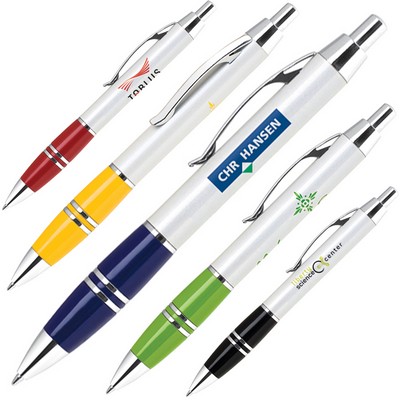 Aluminum Ballpoint Pen w/ Lacquer Coated Grip & Chrome Accents