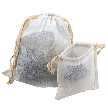 Sheer Muslin Pouch w/Cotton Twill Ribbon Drawstring & Serged Seams (3"x4")