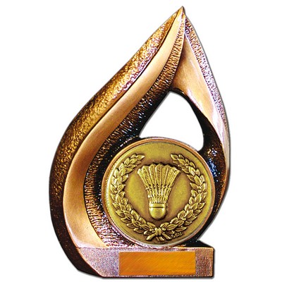 Stock 9" Flame Trophy with 2" Badminton Coin and Engraving Plate