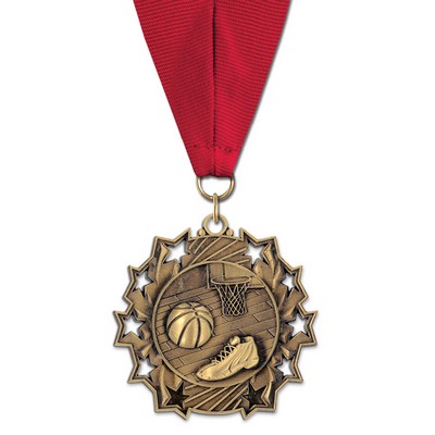 2 1/4" Basketball TS Medal w/ Grosgrain Neck Ribbon