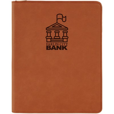 Zipper Portfolio with Notepad, Rawhide Faux Leather, 9 1/2" x 12"