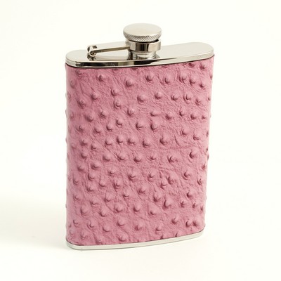 8 Oz. Pink "Ostrich" Leather Flask