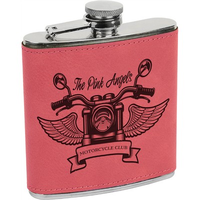 Stainless Steel Flask with Pink Faux Leather, Engraved, 6 oz