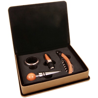 Four Piece Wine Tool Gift Set - Light Brown