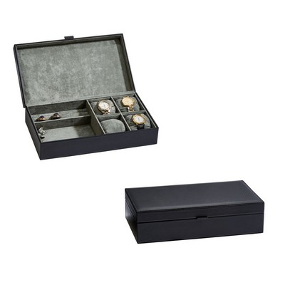 Elegant Black Leather Jewelry Box - 12" L