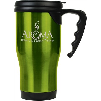 14 Oz. Green Stainless Steel Travel Mug with Handle, 5-1/4"x7"